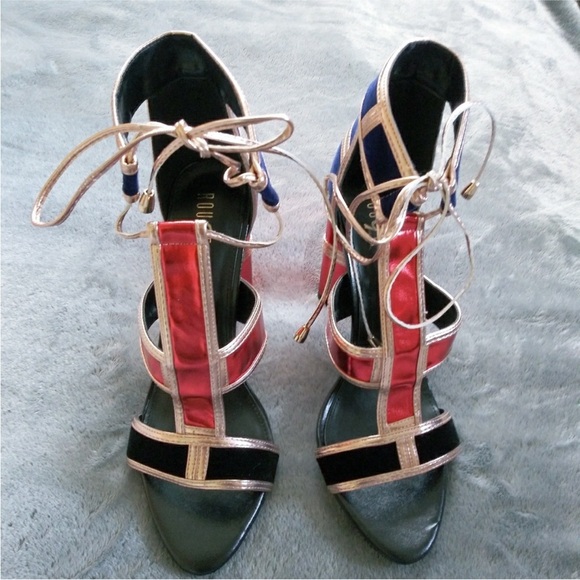 Chunky Open Toe Color Block Womens High Heels 10 - Picture 3 of 4